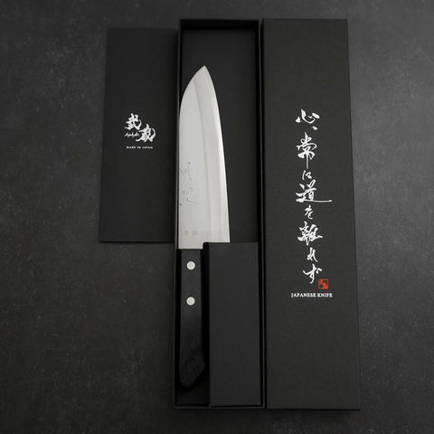 Santoku Blue steel #2 Poliert Westlicher Griff 165mm-[Musashi]-[Japan-Küchenmesser]