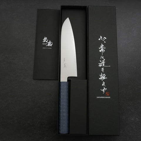 Santoku Chromax Poliert Urushi Griff in Blau 170mm-[Musashi]-[Japan-Küchenmesser]