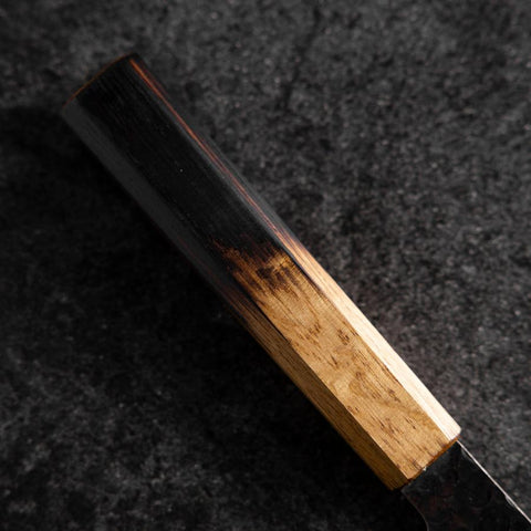 Santoku Edelstahlummantelung AUS-8 Kurouchi Tsuchime Yaki Urushi Griff 170mm-[Musashi]-[Japan-Küchenmesser]