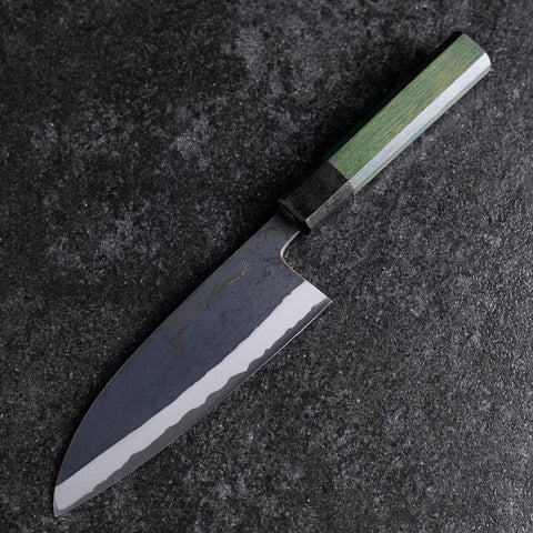 Santoku Edelstahlummantelung Blue Steel #2 Kurouchi Grüner Urushi Griff 165mm-[Musashi]-[Japan-Küchenmesser]