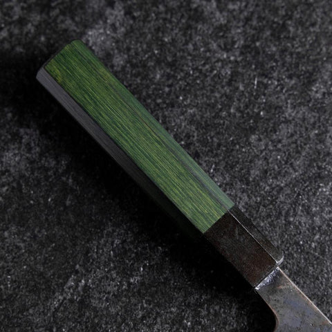 Santoku Edelstahlummantelung Blue Steel #2 Kurouchi Grüner Urushi Griff 165mm-[Musashi]-[Japan-Küchenmesser]