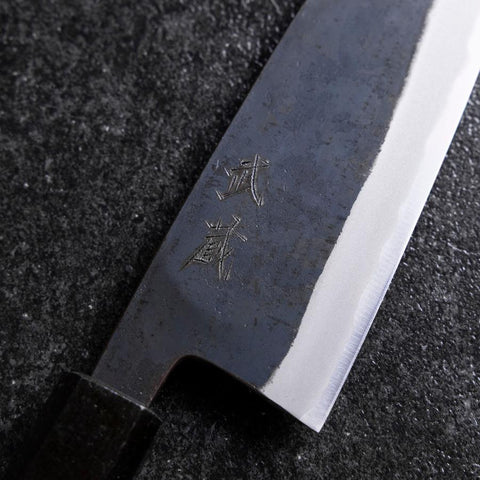 Santoku Edelstahlummantelung Blue Steel #2 Kurouchi Lila Urushi Griff 165mm-[Musashi]-[Japan-Küchenmesser]