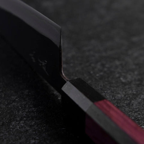 Santoku Edelstahlummantelung Blue Steel #2 Kurouchi Lila Urushi Griff 165mm-[Musashi]-[Japan-Küchenmesser]