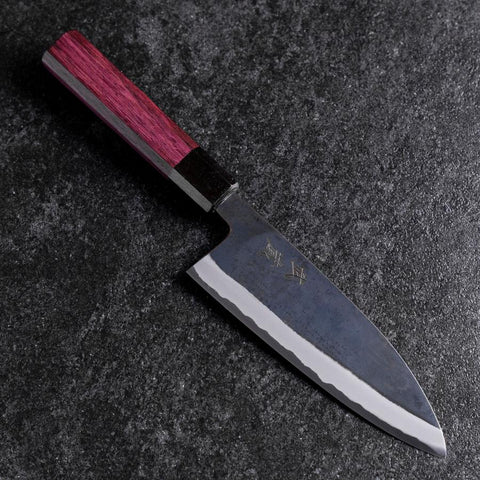 Santoku Edelstahlummantelung Blue Steel #2 Kurouchi Lila Urushi Griff 165mm-[Musashi]-[Japan-Küchenmesser]