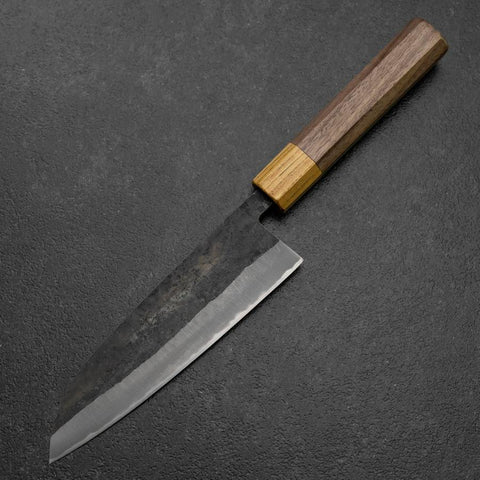 Santoku Edelstahlummantelung Blue Steel #2 Kurouchi Walnussholz-Zelkove Griff 165mm-[Musashi]-[Japan-Küchenmesser]