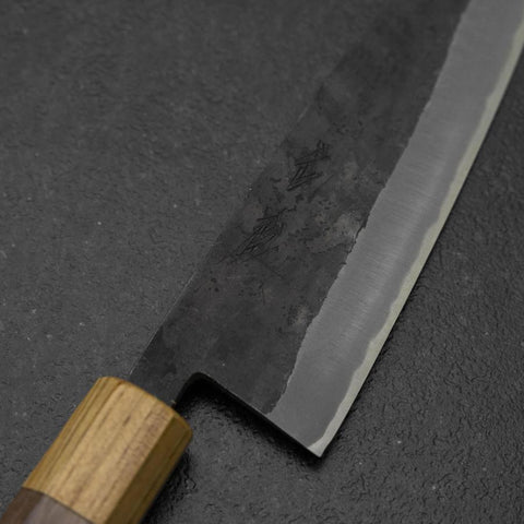 Santoku Edelstahlummantelung Blue Steel #2 Kurouchi Walnussholz-Zelkove Griff 165mm-[Musashi]-[Japan-Küchenmesser]