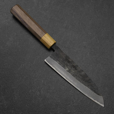Santoku Edelstahlummantelung Blue Steel #2 Kurouchi Walnussholz-Zelkove Griff 165mm-[Musashi]-[Japan-Küchenmesser]