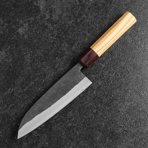 Santoku Edelstahlummantelung Blue Steel #2 Kurouchi Zelkove Griff 165mm-[Musashi]-[Japan-Küchenmesser]