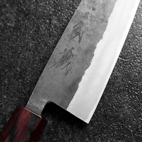 Santoku Edelstahlummantelung Blue Steel #2 Kurouchi Zelkove Griff 165mm-[Musashi]-[Japan-Küchenmesser]