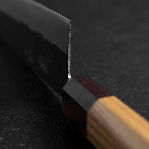 Santoku Edelstahlummantelung Blue Steel #2 Kurouchi Zelkove Griff 165mm-[Musashi]-[Japan-Küchenmesser]