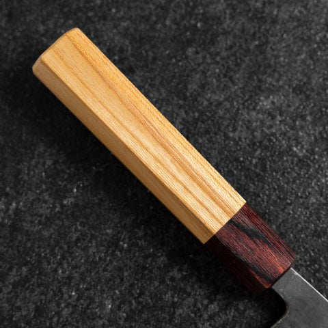 Santoku Edelstahlummantelung Blue Steel #2 Kurouchi Zelkove Griff 165mm-[Musashi]-[Japan-Küchenmesser]