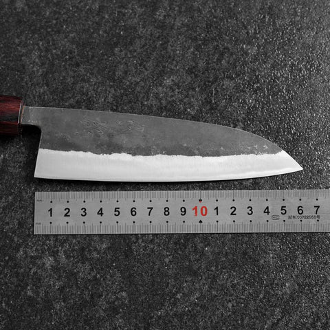 Santoku Edelstahlummantelung Blue Steel #2 Kurouchi Zelkove Griff 165mm-[Musashi]-[Japan-Küchenmesser]