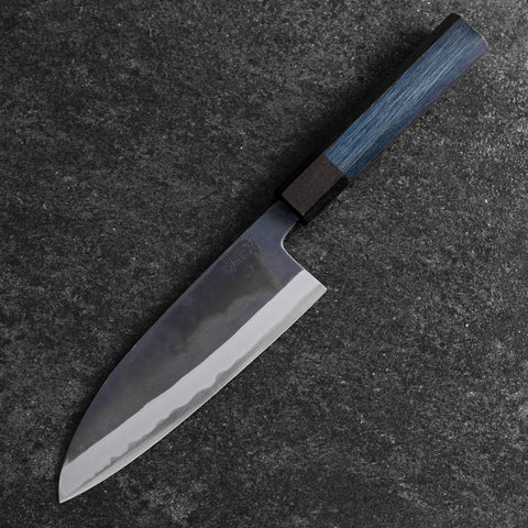 Santoku Edelstahlummantelung Blue Super Kurouchi Blauer Urushi Griff 165mm-[Musashi]-[Japan-Küchenmesser]