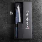 Santoku Edelstahlummantelung Blue Super Kurouchi Blauer Urushi Griff 165mm-[Musashi]-[Japan-Küchenmesser]