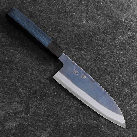 Santoku Edelstahlummantelung Blue Super Kurouchi Blauer Urushi Griff 165mm-[Musashi]-[Japan-Küchenmesser]
