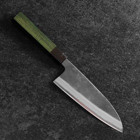 Santoku Edelstahlummantelung Blue Super Kurouchi Grüner Urushi Griff 165mm-[Musashi]-[Japan-Küchenmesser]