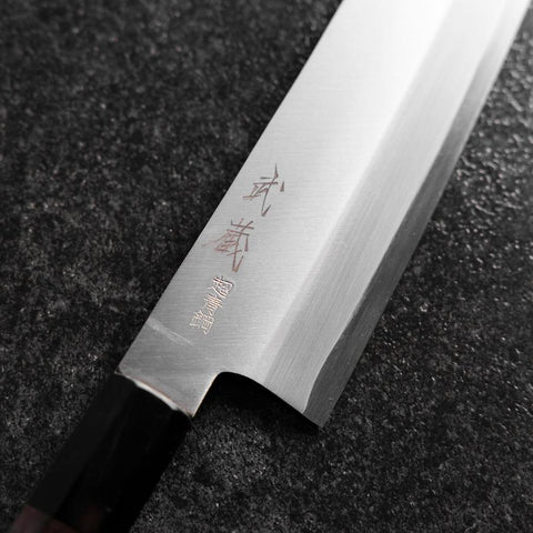 Santoku Edelstahlummantelung Blue Super Poliert Büffelhorn und Ebenholz Griff 180mm-[Musashi]-[Japan-Küchenmesser]