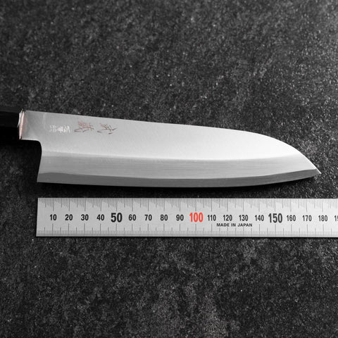 Santoku Edelstahlummantelung Blue Super Poliert Büffelhorn und Ebenholz Griff 180mm-[Musashi]-[Japan-Küchenmesser]