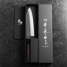 Santoku Edelstahlummantelung Blue Super Poliert Büffelhorn und Ebenholz Griff 180mm-[Musashi]-[Japan-Küchenmesser]