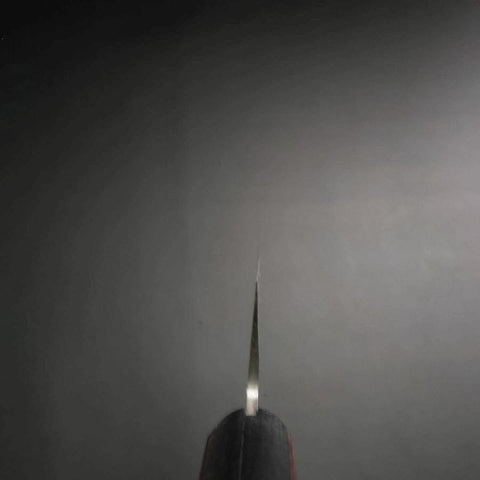 Santoku Edelstahlummantelung Blue Super Poliert Schwarz-Roter Westlicher Griff 165mm-[Musashi]-[Japan-Küchenmesser]