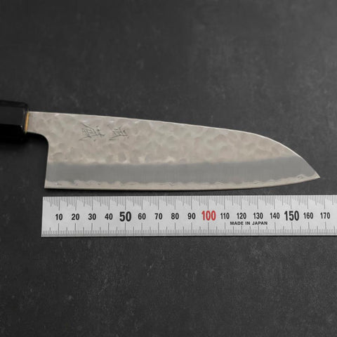 Santoku Edelstahlummantelung Blue Super Tsuchime Büffelhorn und Ebenholz Griff 165mm-[Musashi]-[Japan-Küchenmesser]