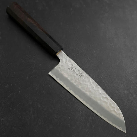 Santoku Edelstahlummantelung Blue Super Tsuchime Büffelhorn und Ebenholz Griff 165mm-[Musashi]-[Japan-Küchenmesser]