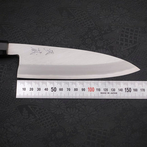 Santoku (Einseitig Geschliffen) White Steel #2 Kasumi Büffelhorn und Ebenholz Griff 180mm-[Musashi]-[Japan-Küchenmesser]
