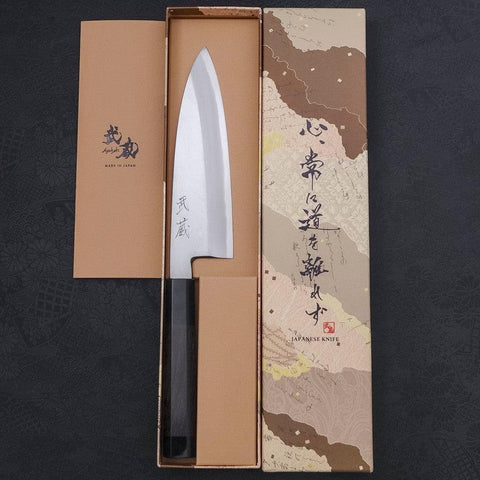Santoku (Einseitig Geschliffen) White Steel #2 Kasumi Büffelhorn und Ebenholz Griff 180mm-[Musashi]-[Japan-Küchenmesser]