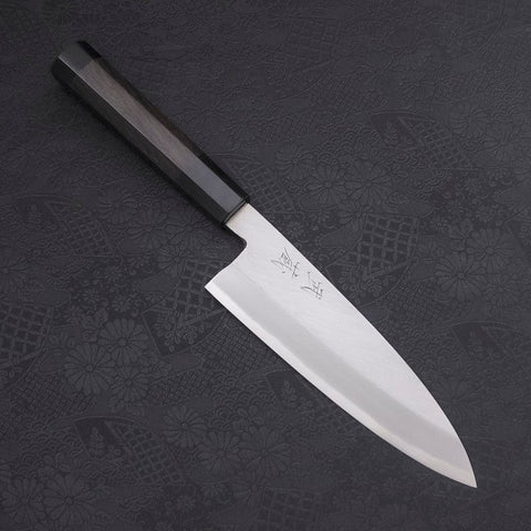 Santoku (Einseitig Geschliffen) White Steel #2 Kasumi Büffelhorn und Ebenholz Griff 180mm-[Musashi]-[Japan-Küchenmesser]