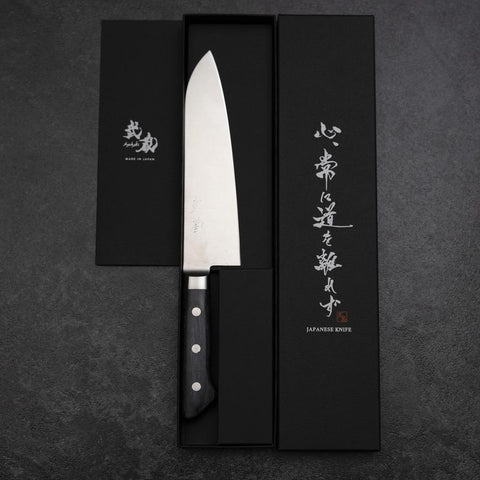 Santoku Molybdän Poliert Lila Westlicher Griff 180mm-[Musashi]-[Japan-Küchenmesser]