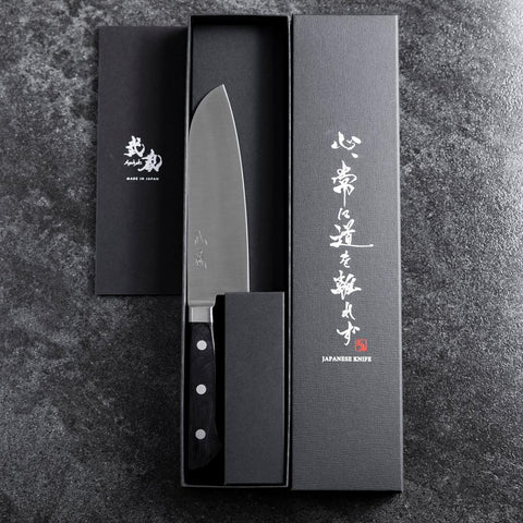 Santoku Molybdän Poliert Schwarzer Westlicher Griff 160mm-[Musashi]-[Japan-Küchenmesser]