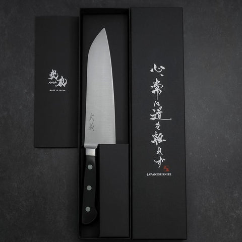Santoku Molybdän Poliert Schwarzer Westlicher Griff 180mm-[Musashi]-[Japan-Küchenmesser]