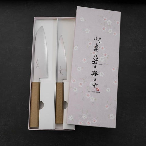 Santoku & Petty Chromax Poliert Weißer Urushi Lack Sakura Set-[Musashi]-[Japan-Küchenmesser]