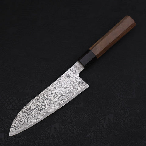 Santoku SG-2 Schwarzer Damast Büffelhorn und Walnussholz Griff 165mm-[Musashi]-[Japan-Küchenmesser]