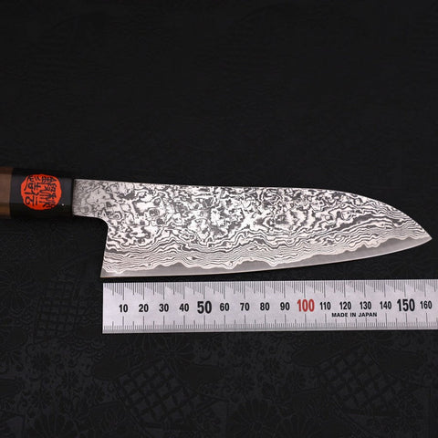 Santoku SG-2 Schwarzer Damast Büffelhorn und Walnussholz Griff 165mm-[Musashi]-[Japan-Küchenmesser]