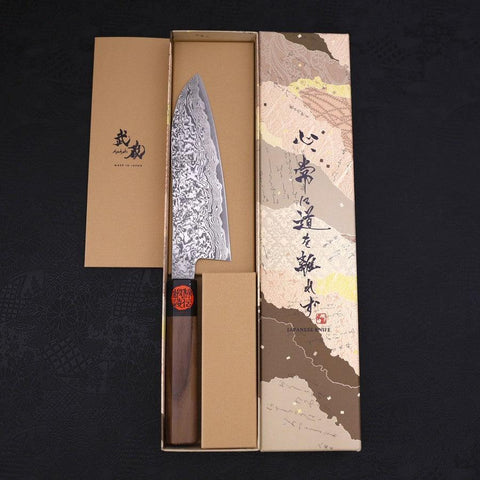 Santoku SG-2 Schwarzer Damast Büffelhorn und Walnussholz Griff 165mm-[Musashi]-[Japan-Küchenmesser]