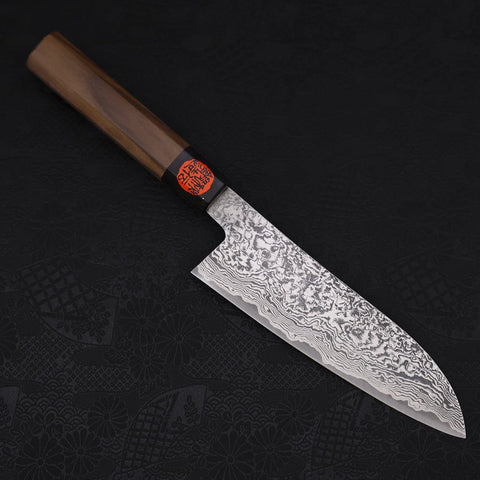 Santoku SG-2 Schwarzer Damast Büffelhorn und Walnussholz Griff 165mm-[Musashi]-[Japan-Küchenmesser]