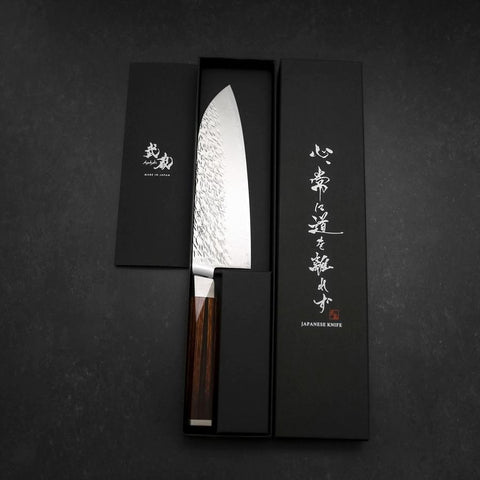 Santoku SG-2 Tsuchime Damast Oktogonaler Mahagoni Griff 180mm-[Musashi]-[Japan-Küchenmesser]