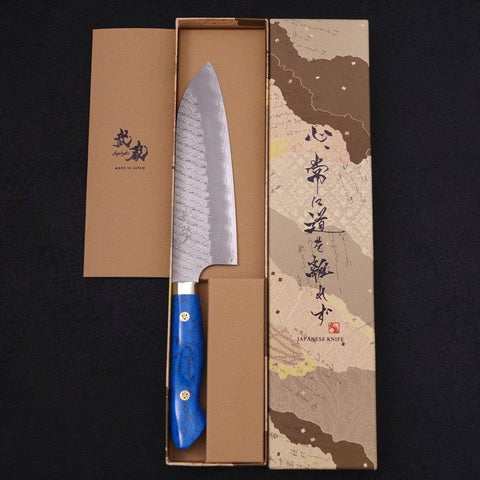 Santoku SG-2 Tsuchime Turquoise Blue Handle 170mm-[Musashi]-[Japan-Küchenmesser]