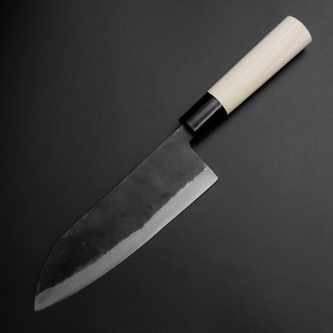 Santoku SK-Stahl Kurouchi Kurigata Magnolienholz Griff 165mm-[Musashi]-[Japan-Küchenmesser]