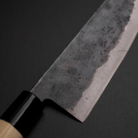 Santoku SK-Stahl Kurouchi Kurigata Magnolienholz Griff 165mm-[Musashi]-[Japan-Küchenmesser]