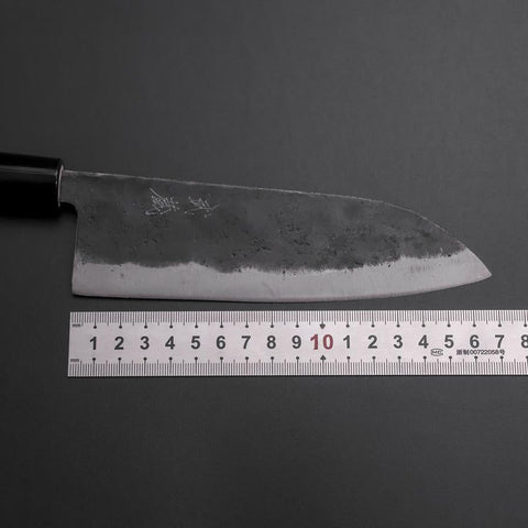 Santoku SK-Stahl Kurouchi Kurigata Magnolienholz Griff 165mm-[Musashi]-[Japan-Küchenmesser]