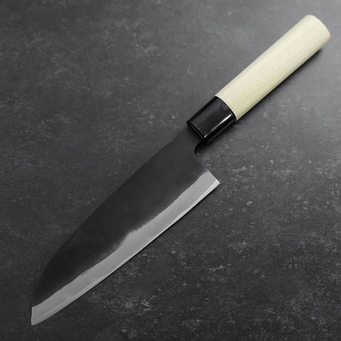 Santoku SK-Stahl Kurouchi Magnolienholz Griff 165mm-[Musashi]-[Japan-Küchenmesser]
