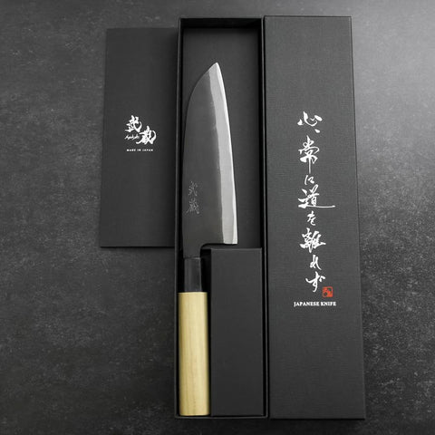 Santoku SK-Stahl Kurouchi Magnolienholz Griff 165mm-[Musashi]-[Japan-Küchenmesser]