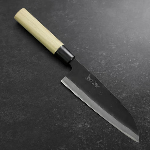 Santoku SK-Stahl Kurouchi Magnolienholz Griff 165mm-[Musashi]-[Japan-Küchenmesser]