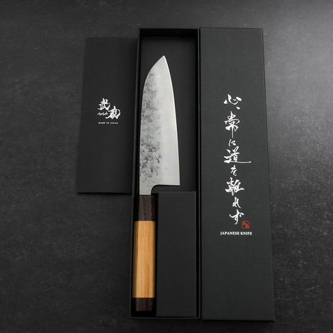Santoku SLD Nashiji Washi Doppel-Kappe Kirschholz Griff 165mm-[Musashi]-[Japan-Küchenmesser]