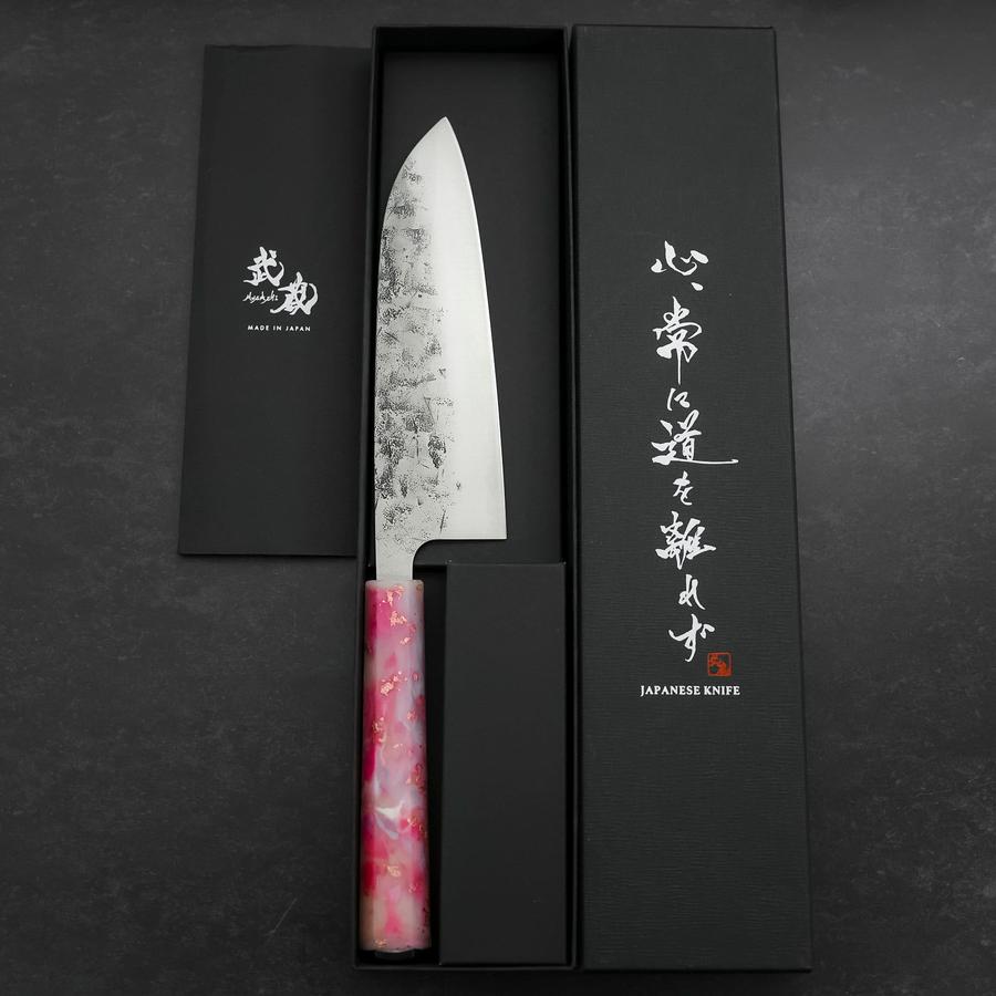 Santoku SLD Nashiji Washi Ozeanplastik Sakura Rose Gold Griff 165mm-[Musashi]-[Japan-Küchenmesser]