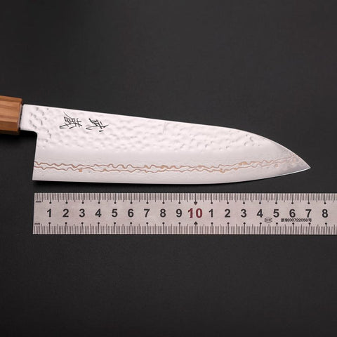 Santoku SLD Nickel Tsuchime Kolorierter Damast Olivenholz Griff 170mm Limited Edition-[Musashi]-[Japan-Küchenmesser]