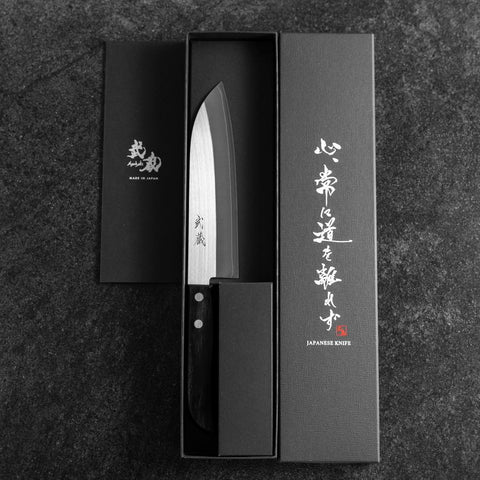 Santoku SLD Poliert Schwarzer Westlicher Griff 165mm (Tsuba Nashi)-[Musashi]-[Japan-Küchenmesser]