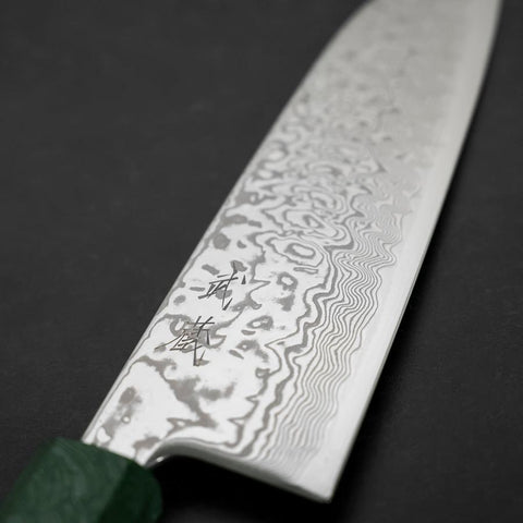Santoku SLD Wave Nickel Damascus Green Urushi Handle 165mm (6.5”)-[Musashi]-[Japan-Küchenmesser]